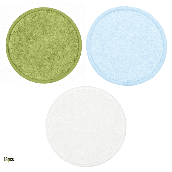 ACDANC Reusable Makeup Remover Pads-18Pcs Organic Reusable Cotton Rounds with Washable Laundry Bag for Toner Eco-Friendly Bamboo&Cotton Reusable Cotton Pads for Face All Skin Types Blue-White-Green