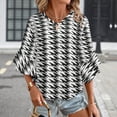 thumbnail image 3 of Aesthetic Fir Green And White Ripple Women's V-Neck Blouse With 3/4 Ruffled Bell Sleeves Casual Top Ladies Blouses, 3 of 7