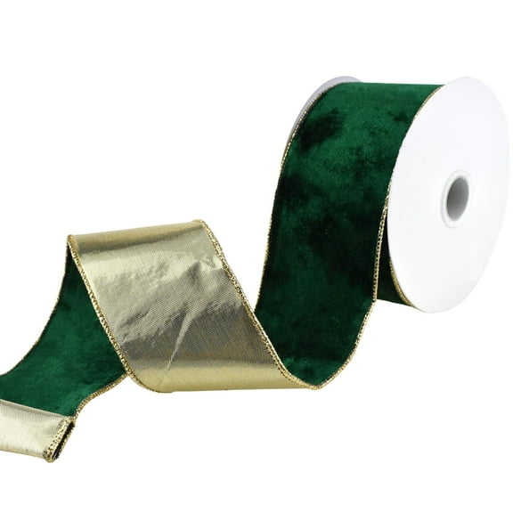 Christmas Velvet and Metallic Back Wired Ribbon, 2-1/2-Inch 10-Yard - Hunter Green/Gold