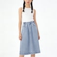 thumbnail image 5 of ZToonmas Girls Elastic Waist A-Line Denim Midi Skirt Casual Long Skirt with Pockets Summer Solid Skirt for 4-15 Years, 5 of 9