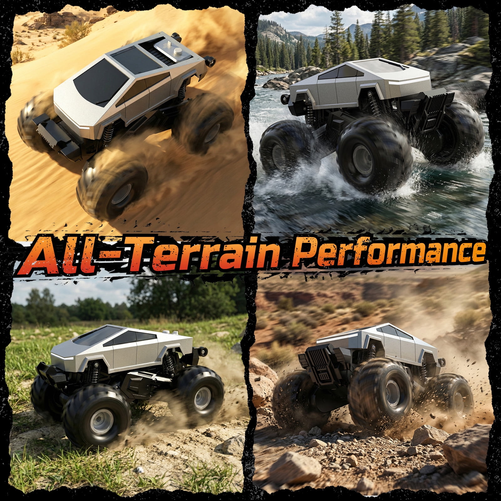 JoyStone Amphibious RC Car for Kids, 4WD Remote Control Monster Truck, All-Terrain Waterproof RC Truck with 360° Stunts, One-Key Stand-Up, LED Lights, Off-Road Toy for Boys Girls
