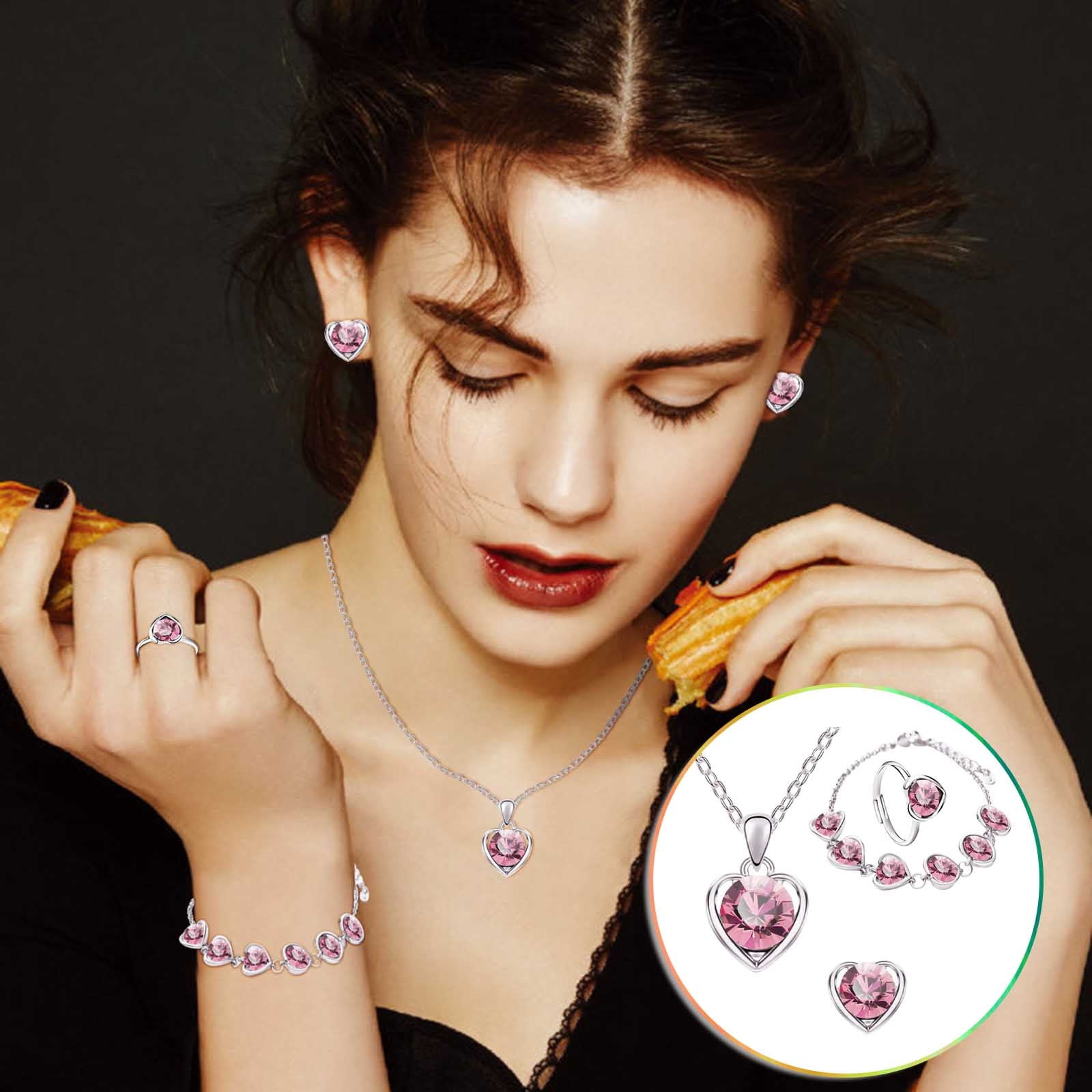 TIMIFIS Jewelry Set Ladies Earrings Bracelet Necklace Set Pendant Necklace Valentine'S Day Gift