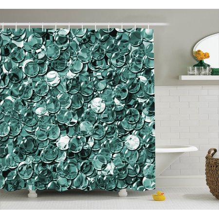 Glitter Shower Curtain Set Crystal Clear Coins Pattern Never Glitter Shower Curtain Set Crystal Clear Coins Pattern Never Ending Liquid Objects Bright Monochrome Design Bathroom Decor Teal By Ambesonne