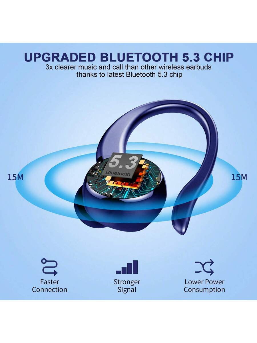 Bluetooth 5.4 Wireless Earbuds, 50H+ Playtime, ENC Noise Cancelling with 4 Mics, IPX7 Waterproof Sport Earphones with Earhooks for Running Gym