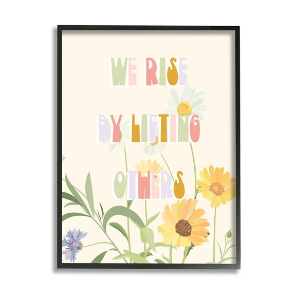 Stupell Industries We Rise by Lifting Others Quote Soft Spring Florals Black Framed, 16 x 20, Design by Daphne Polselli