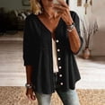 thumbnail image 2 of Wensltd Women Cotton Linen Tops Spring Summer Button 3/4 Sleeve Tops Cardigan, 2 of 7