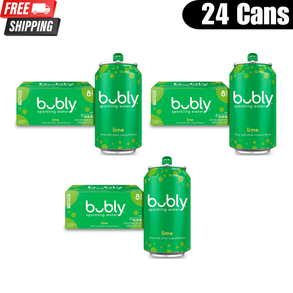 bubly Lime Sparkling Water, Unsweetened Flavored Sparkling Water, 12 fl oz Cans, 24 Pack