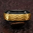 thumbnail image 4 of Tungsten Ring for Men Wedding Band Two Tone Black Gold Hammer Forged Size 6-16 (Tungsten, 8.5), 4 of 6