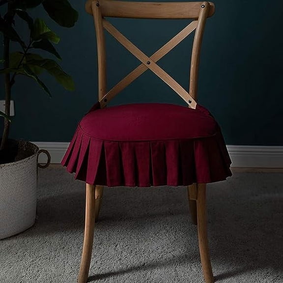 NAMZI Solid Ruffled Chair Cushion with Ties Comfortable Thick Kitchen Dining Chair Pad Seat Cushion with Removable Cotton Cover (Wine Red, 18"x19")