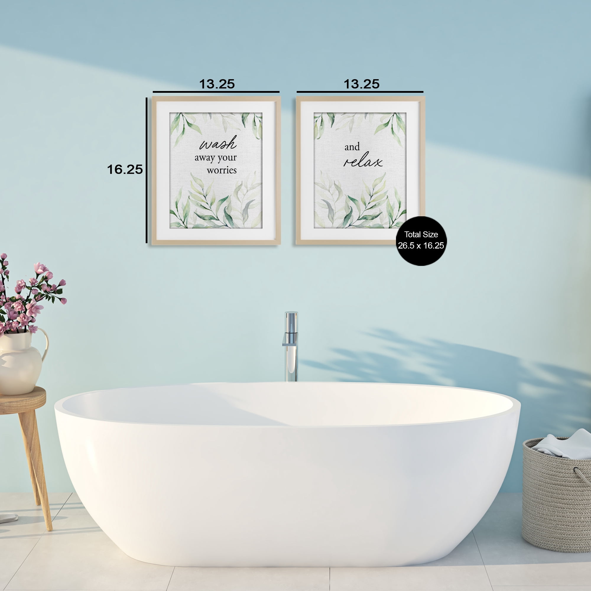 Soothing Bathroom Greenery Words 2 Piece Birch Framed Print Under Glass Set, design by Lettered and Lined
