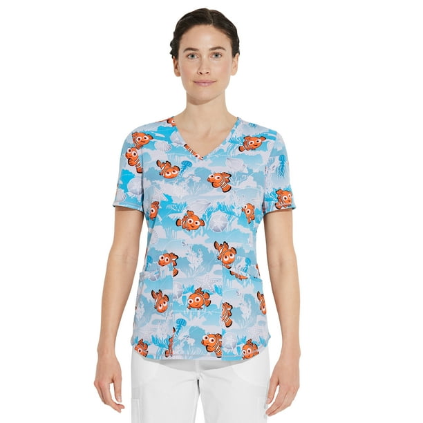 Scrubstar Women's Finding Nemo Print VNeck Scrub Top