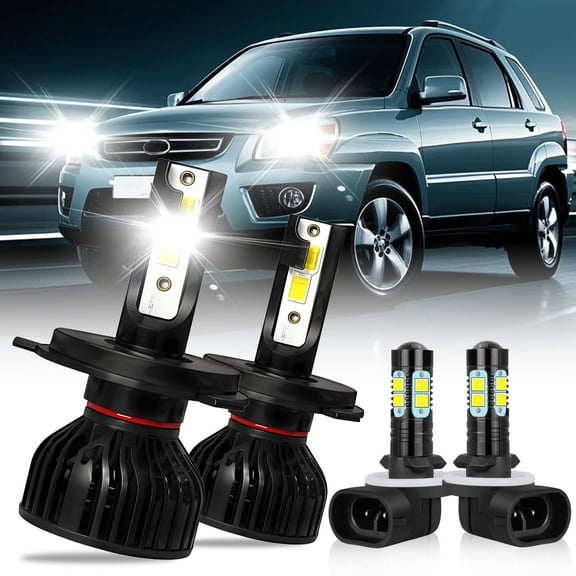 For Kia Sportage 2009 2010 Headlights 9003/H4 High/Low Beam Headlights and 881 LED Fog Light Bulbs 4pc,14000LM