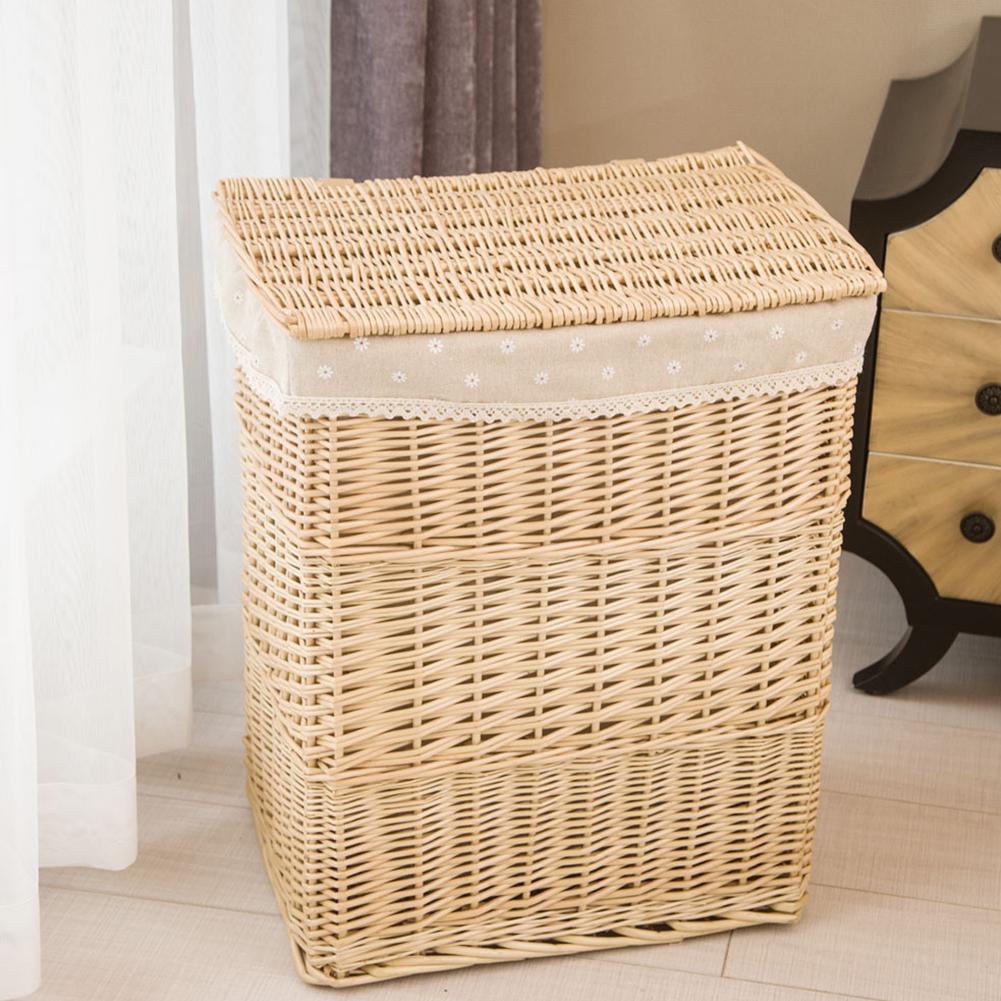 Handmade Natural Large Wicker craft Weave Storage Basket with Lid Laundry bag 