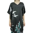 thumbnail image 3 of Bimba Women's Floral Bird Print Satin Maxi Kaftan Kimono Coverup Long Caftan-4, 3 of 4