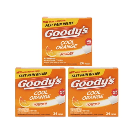 3 Pack Goodys Cool Orange Extra Strength Headache Powder 24 Sealed Packets Each