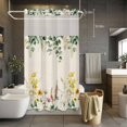 thumbnail image 5 of Eucalyptus Leaf Floral No Hooks Shower Curtain with Snap-in Liner Vintage Yellow Pink Flower Old Green Plant Linen Texture Shower Curtains for Bathroom, Waterproof, Easy Install, Washable 36"x72", 5 of 9