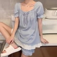 thumbnail image 1 of Pijamas de manga corta para mujer, de verano, de color liso, sencillos, con encaje, estilo princesa, ropa de casa de verano para mujer, 1 of 1
