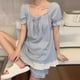 thumbnail image 1 of Pijamas de manga corta para mujer, de verano, de color liso, sencillos, con encaje, estilo princesa, ropa de casa de verano para mujer, 1 of 4