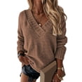 thumbnail image 2 of Womens sweaters oversized Solid Color Long Sleeve trendy V Neck sweaters soft cozy lightweight Pullover Sweaters for ladies, 2 of 4