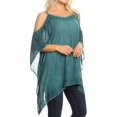 thumbnail image 4 of Sakkas Ada Womens Stonewashed Cold Shoulder Embroidered Casual Top Blouse Loose - Teal - One Size Regular, 4 of 5