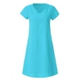 thumbnail image 4 of JUNWELL Chemises en Coton et Lin pour Femmes en Liquidation Robes d'Été Amples Col en V Manches Courtes Habillées, 4 of 5