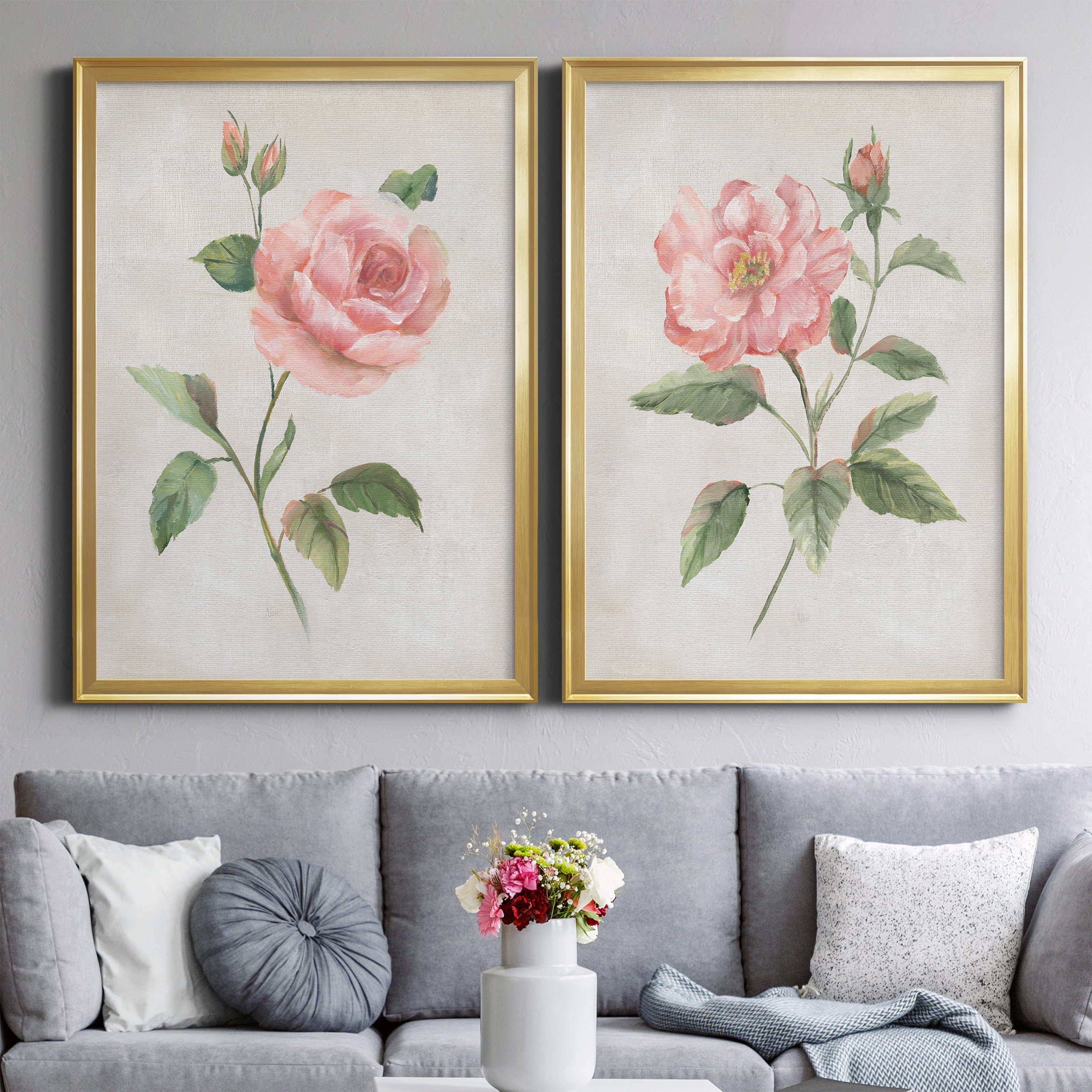 2 Piece Set Grandiflora I Premium Framed Canvas - Ready to Hang - 26.5 x 36.5 Each - Gold Frame