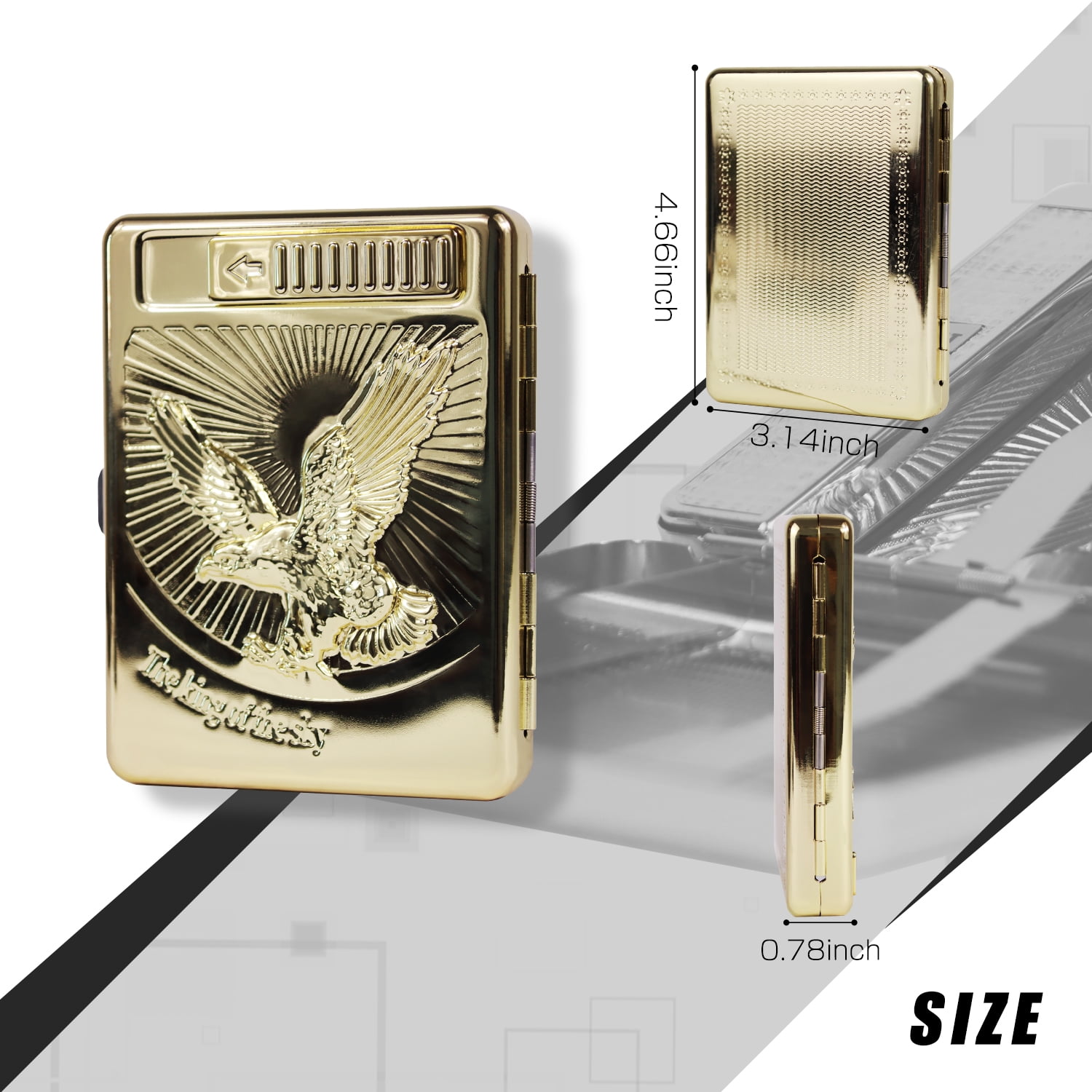 20 PCS Set Metal Cigarette Case Holder Arc Lighter with 3D Eagle Design Rechargeable Electric Arc Lighter Case Windproof Flameless USB Cigarette Case Lighter (Gold)