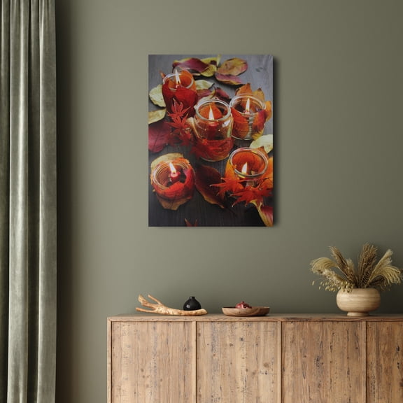Northlight LED Lighted Leaf and Candle Flickering Fall Harvest Canvas Wall Art - 23.5" x 15.75"