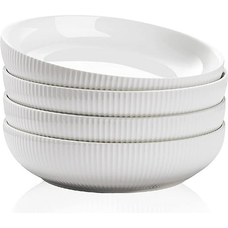 

Large Pasta Bowls 8.6 inch 46 oz Set of 4 Ceramic Soup Bowls Microwave & Dishwasher Safe Salad Serving Bowls Deep Plates (White)