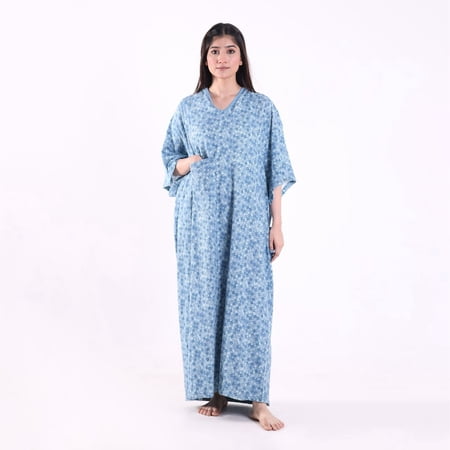 Unisex Hospital Gown, Blue Patient Gown with Back Ties, One Size Fits All Pack of 8