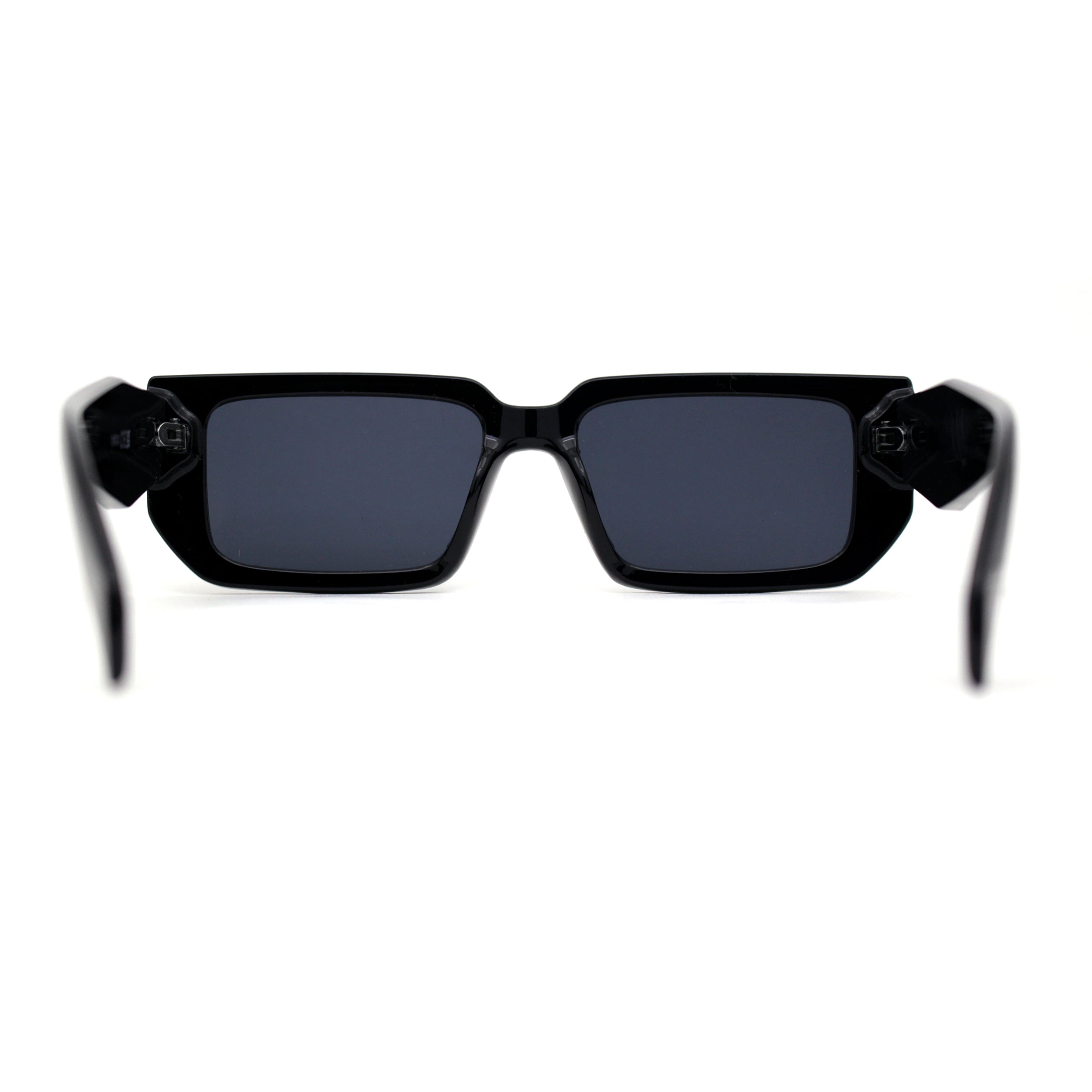 Narrow Rectangle Mod Square Geometric Diamond Cut Arm Sunglasses All Black  
