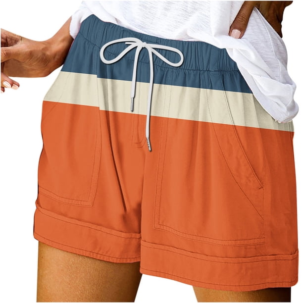 Pantalones Cortos Sueltos para Mujeres de Verano Impreso Encaje Hasta Bolsillo Elástico Pantalones Cortos Casuales Poliéster, Moda Pantalones Cortos de Verano para Uso Diario Y de Ocio