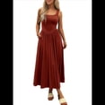 thumbnail image 3 of Vestido de Verano para Mujer, Sin Mangas, Cuello Cuadrado, Informal, para Playa, con Bolsillos, Tejido de Patchwork Fluido Rojo L, 3 of 8