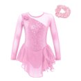 thumbnail image 2 of Yanarno Robe de Patinage Artistique à Sequins pour Filles, Robe de Danse Lyrique en Maille, Jupe de Gym, Justaucorps Rose 12, 2 of 7