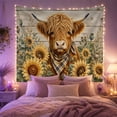thumbnail image 2 of Highland Cow Portrait with Sunflowers Against Weathered Wood, Cozy Farmhouse for Animal Lovers, Framed Wall Art, Housewarming Gift, Tapestry Wall Hanging for Bedroom and Living Room, 2 of 6
