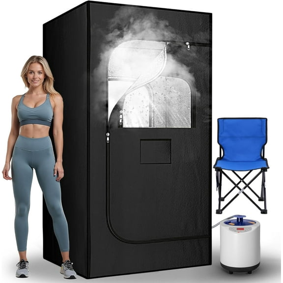Portable Steam Sauna, Fast Heating Foldable Sauna for Home, Sauna Box for Indoor Dry Sauna Spa, Personal Sauna with Remote Control, Folding Chair and Carpet, (Oxford Cloth, Black)