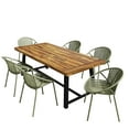 thumbnail image 3 of Christopher Knight Home 7-Piece Outdoor Dining Set with Stackable Chairs and Patio Wood Table, Green+Teak, 3 of 13