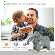 Qaba Kids Ride-On Rocking Horse Toy Mammoth Style Rocker with Fun Music & Soft Plush Fabric for Children 3+ Years