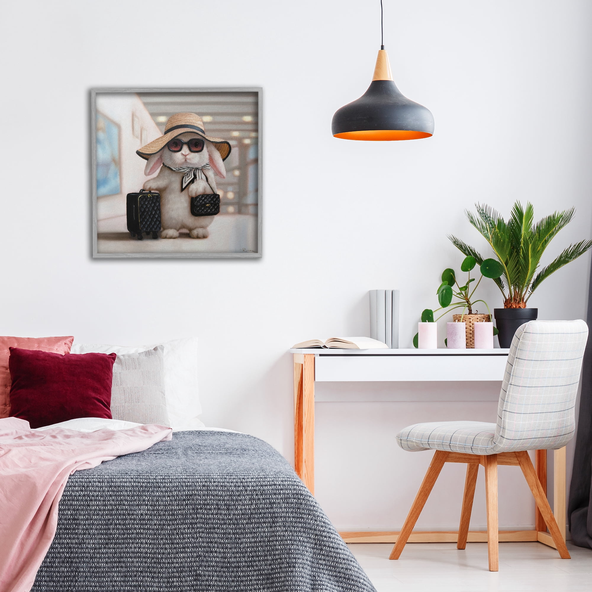 Stupell Industries Bun Voyage Traveling Rabbit Gray Framed Giclee Art, design by Lucia Heffernan