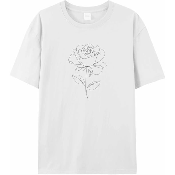 T-Shirts for Men, Rose Flower Crew Neck Cotton T-Shirt Men's Short Sleeve