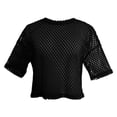 thumbnail image 4 of Women's Mesh Fishnet Tops Summer Lightweight Short Sleeve Crew Neck Cropped T Shirts Sheer See Through Casual Trendy Pullover Blouses, 4 of 5