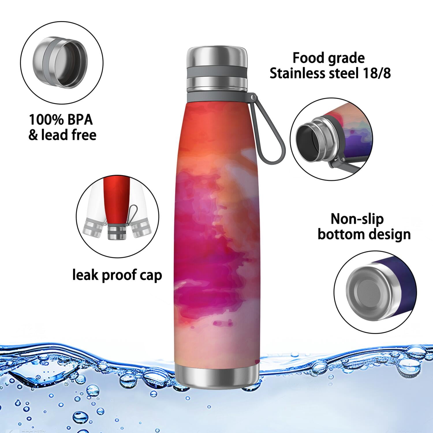 29oz Insulated Water Bottle with Tea Infuser, Stainless Steel Travel Mug, Fluid Smoke Aurora Art Style