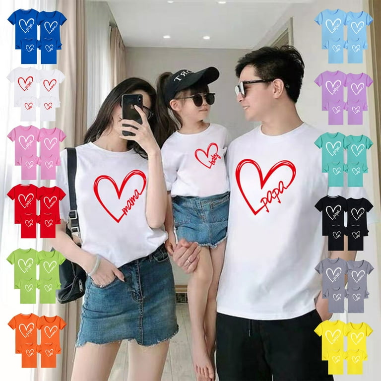 WREESH Family Matching T Shirts for Kids Fashion Short Sleeve T Shirts with Playful Heart Graphic Tees for The Whole Family Red