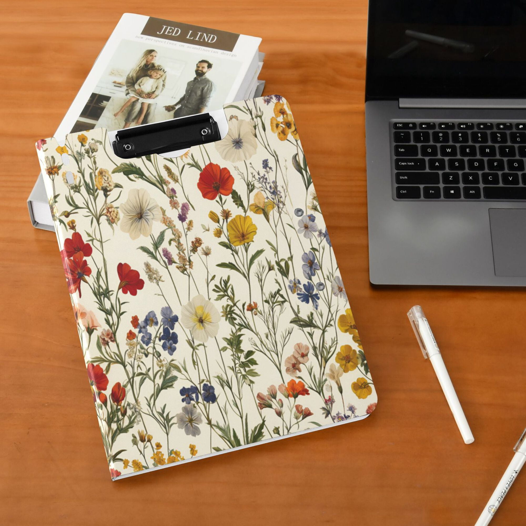 FORMRS A4 Clipboard Folder with Pen Holder Horizontal Foldable School Office Binder, Beige Floral