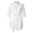 thumbnail image 3 of Jxximdong Button Up Shirts Women Women Autum Long Sleeve Mini Dress OL Belt Casual Work Plain Shirt Blouse Tops White Spring Tops XXL, 3 of 9