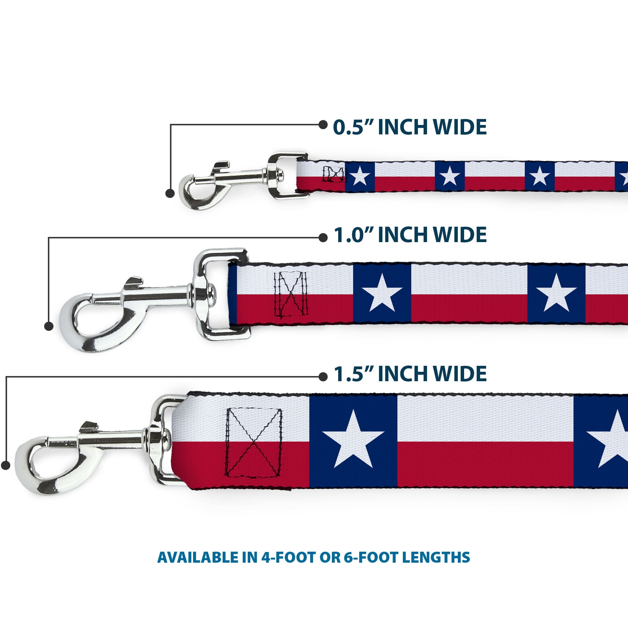 Buckle-Down Pet Leash, Dog Leash, Texas Flag Continuous Repeat, 6 Feet Long 1.0 Inch Wide