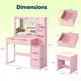 thumbnail image 2 of Zimtown Vanity Desk Set with Square Mirror and Charging Station, Makeup Vanity Table with 5 Drawers, Adjustable Brightness Dressing Table, Pink, 2 of 8
