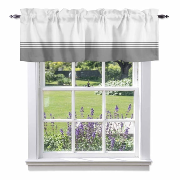 Modern Art Valances for Windows, Grey White Simple Striped Farmhouse Valance Window Treatment Rod Pocket Short Curtains Valances for Kitchen Bathroom 60"W x 18"L