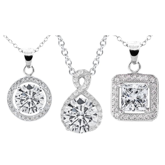 Cate & Chloe Pack of 3 - Blake, Ivy & Alessandra 18k White Gold Plated Necklaces with Simulated Diamonds for Women