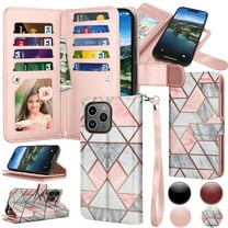 iPhone 16 Pro Max Case,for iPhone 16 Pro Max Wallet Phone Case,Takfox PU Leather Magnetic Detachable Card Holders Shockproof Kickstand Protective [Flip Folio Cover] for iPhone 16 Pro Max - Marble